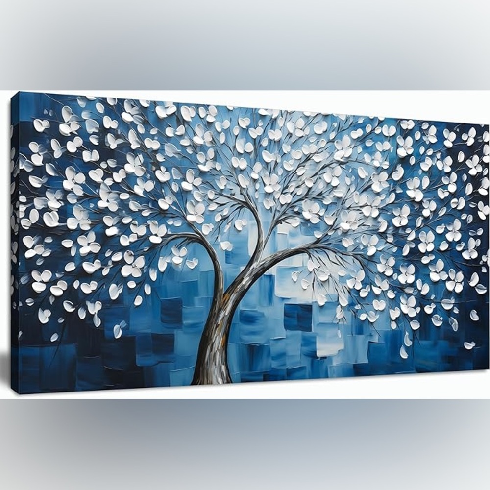 Blue and White Tree Canvas Art